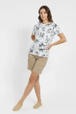 Beyaz Dinozor Desenli Tişört – Regular Kalıp, Bisiklet Yaka, Dijital Baskılı Pamuklu T-Shirt - Beyaz