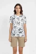 Beyaz Dinozor Desenli Tişört – Regular Kalıp, Bisiklet Yaka, Dijital Baskılı Pamuklu T-Shirt - Beyaz - Görsel 2