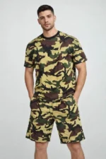 Erkek Kamuflaj Desenli Tişört Şort Takım – Regular Fit Günlük Spor 2’li Yazlık Kombin - Kamuflaj - Görsel 4