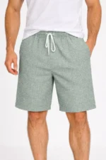 Erkek Pötikareli Şort – Beli Lastikli Bağcıklı, Cepli, Rahat Kesim Günlük Yazlık Şort - Mint Yeşili - Görsel 2