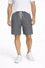 Erkek Pötikareli Şort – Beli Lastikli Bağcıklı, Cepli, Rahat Kesim Günlük Yazlık Şort - Füme - Görsel 2