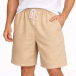 Erkek Pötikareli Şort – Beli Lastikli Bağcıklı, Cepli, Rahat Kesim Günlük Yazlık Şort - Bej