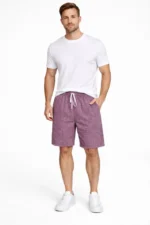 Erkek Pötikareli Şort – Beli Lastikli Bağcıklı, Cepli, Rahat Kesim Günlük Yazlık Şort - Gül Kurusu