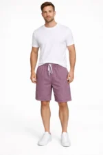 Erkek Pötikareli Şort – Beli Lastikli Bağcıklı, Cepli, Rahat Kesim Günlük Yazlık Şort - Gül Kurusu - Görsel 3