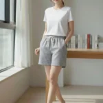 Pötikareli Şort – Beli Lastikli Bağcıklı, Cepli, Rahat Kesim Günlük Yazlık Şort - Füme