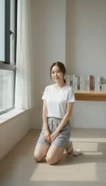 Pötikareli Şort – Beli Lastikli Bağcıklı, Cepli, Rahat Kesim Günlük Yazlık Şort - Füme - Görsel 2