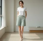 Pötikareli Şort – Beli Lastikli Bağcıklı, Cepli, Rahat Kesim Günlük Yazlık Şort - Mint Yeşili