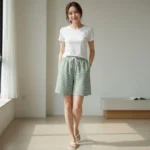 Pötikareli Şort – Beli Lastikli Bağcıklı, Cepli, Rahat Kesim Günlük Yazlık Şort - Mint Yeşili