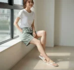 Pötikareli Şort – Beli Lastikli Bağcıklı, Cepli, Rahat Kesim Günlük Yazlık Şort - Mint Yeşili - Görsel 2