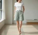 Pötikareli Şort – Beli Lastikli Bağcıklı, Cepli, Rahat Kesim Günlük Yazlık Şort - Mint Yeşili - Görsel 3