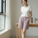 Pötikareli Şort – Beli Lastikli Bağcıklı, Cepli, Rahat Kesim Günlük Yazlık Şort - Gül Kurusu