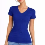 T-Shirt V Yaka Slim Fit Likralı Tişört Günlük Basic Body - İndigo
