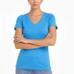 T-Shirt V Yaka Slim Fit Likralı Tişört Günlük Basic Body - Açık Mavi