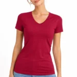 T-Shirt V Yaka Slim Fit Likralı Tişört Günlük Basic Body - Bordo
