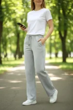 Düz Paça Beli Lastikli İpli Günlük Spor Eşofman Altı Rahat Fit - Gri - Görsel 2