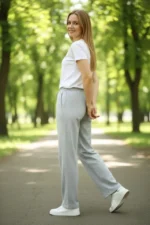 Düz Paça Beli Lastikli İpli Günlük Spor Eşofman Altı Rahat Fit - Gri - Görsel 4