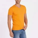 Erkek T-Shirt V Yaka Slim Fit Dar Kesim Likralı Tişört Günlük Basic Body - Sarı