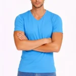 Erkek T-Shirt V Yaka Slim Fit Dar Kesim Likralı Tişört Günlük Basic Body - Açık Mavi