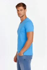 Erkek T-Shirt V Yaka Slim Fit Dar Kesim Likralı Tişört Günlük Basic Body - Açık Mavi - Görsel 2
