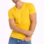 Erkek T-Shirt V Yaka Slim Fit Dar Kesim Likralı Tişört Günlük Basic Body - Limon