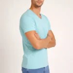 Erkek T-Shirt V Yaka Slim Fit Dar Kesim Likralı Tişört Günlük Basic Body - Turkuvaz