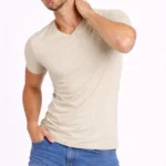 Erkek T-Shirt V Yaka Slim Fit Dar Kesim Likralı Tişört Günlük Basic Body - Taş
