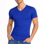 Erkek T-Shirt V Yaka Slim Fit Dar Kesim Likralı Tişört Günlük Basic Body - Saks Mavisi