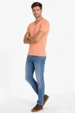 Erkek T-Shirt V Yaka Slim Fit Dar Kesim Likralı Tişört Günlük Basic Body - Toz Pembe - Görsel 3