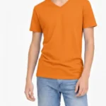 Genç Erkek Çocuk V Yaka Tişört Yazlık Model Günlük Basic Body - Turuncu