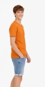 Genç Erkek Çocuk V Yaka Tişört Yazlık Model Günlük Basic Body - Turuncu - Görsel 2