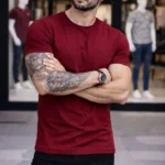 Erkek T-Shirt Bisiklet Yaka Slim Fit Dar Kesim Likralı Tişört Günlük Basic Body - Bordo