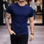 Erkek T-Shirt Bisiklet Yaka Slim Fit Dar Kesim Likralı Tişört Günlük Basic Body - Lacivert