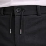 Erkek Diagonel Mikro Dokulu Duble Paça Cepli Pantolon Bağcıklı Bel, Modern Kesim - Siyah