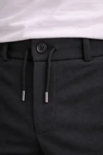 Erkek Diagonel Mikro Dokulu Duble Paça Cepli Pantolon Bağcıklı Bel, Modern Kesim - Siyah