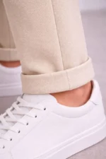 Erkek Diagonel Mikro Dokulu Duble Paça Cepli Pantolon Bağcıklı Bel, Modern Kesim - Krem - Görsel 3