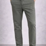 Erkek Diagonel Mikro Dokulu Duble Paça Cepli Pantolon Bağcıklı Bel, Modern Kesim - Haki