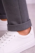 Erkek Diagonel Mikro Dokulu Duble Paça Cepli Pantolon Bağcıklı Bel, Modern Kesim - Füme - Görsel 2