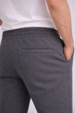 Erkek Diagonel Mikro Dokulu Duble Paça Cepli Pantolon Bağcıklı Bel, Modern Kesim - Füme - Görsel 4