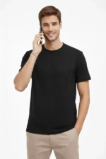 Erkek Bisiklet Yaka Tişört Regular Kalıp Basic Pamuklu Günlük Kullanım T-shirt - Siyah - Görsel 2