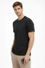 Erkek Bisiklet Yaka Tişört Regular Kalıp Basic Pamuklu Günlük Kullanım T-shirt - Siyah - Görsel 3