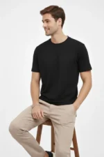 Erkek Bisiklet Yaka Tişört Regular Kalıp Basic Pamuklu Günlük Kullanım T-shirt - Siyah - Görsel 4