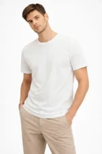 Erkek Bisiklet Yaka Tişört Regular Kalıp Basic Pamuklu Günlük Kullanım T-shirt - Beyaz