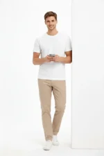 Erkek Bisiklet Yaka Tişört Regular Kalıp Basic Pamuklu Günlük Kullanım T-shirt - Beyaz - Görsel 2