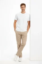 Erkek Bisiklet Yaka Tişört Regular Kalıp Basic Pamuklu Günlük Kullanım T-shirt - Beyaz - Görsel 3