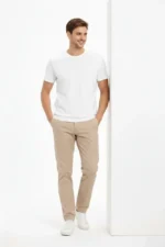 Erkek Bisiklet Yaka Tişört Regular Kalıp Basic Pamuklu Günlük Kullanım T-shirt - Beyaz - Görsel 4