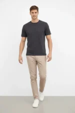 Erkek Bisiklet Yaka Tişört Regular Kalıp Basic Pamuklu Günlük Kullanım T-shirt - Füme - Görsel 3