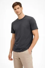 Erkek Bisiklet Yaka Tişört Regular Kalıp Basic Pamuklu Günlük Kullanım T-shirt - Füme - Görsel 4