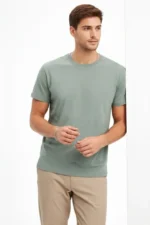 Erkek Bisiklet Yaka Tişört Regular Kalıp Basic Pamuklu Günlük Kullanım T-shirt - Mint Yeşili