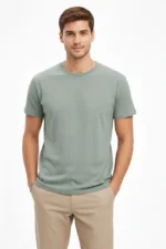 Erkek Bisiklet Yaka Tişört Regular Kalıp Basic Pamuklu Günlük Kullanım T-shirt - Mint Yeşili - Görsel 3