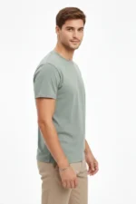 Erkek Bisiklet Yaka Tişört Regular Kalıp Basic Pamuklu Günlük Kullanım T-shirt - Mint Yeşili - Görsel 4